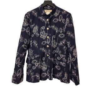 Harve Benard Embroidered Floral Blazer Jacket Size 14 Black Viscose‎
